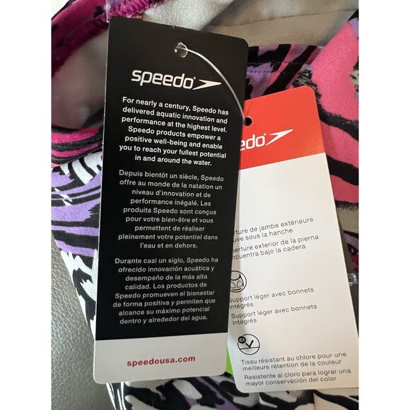 Speedo Women's 10 Swimsuit One Piece Moderate Cut Festival Fuchsia Animal Swirl - Picture 8 of 14